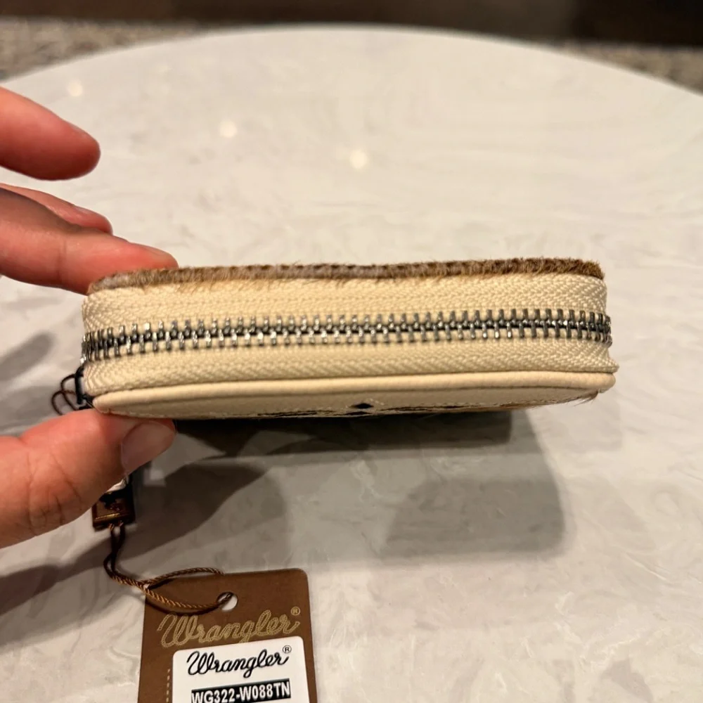 Wrangler Genuine Hair-On Cowhide Zip-Around Wallet Tan
